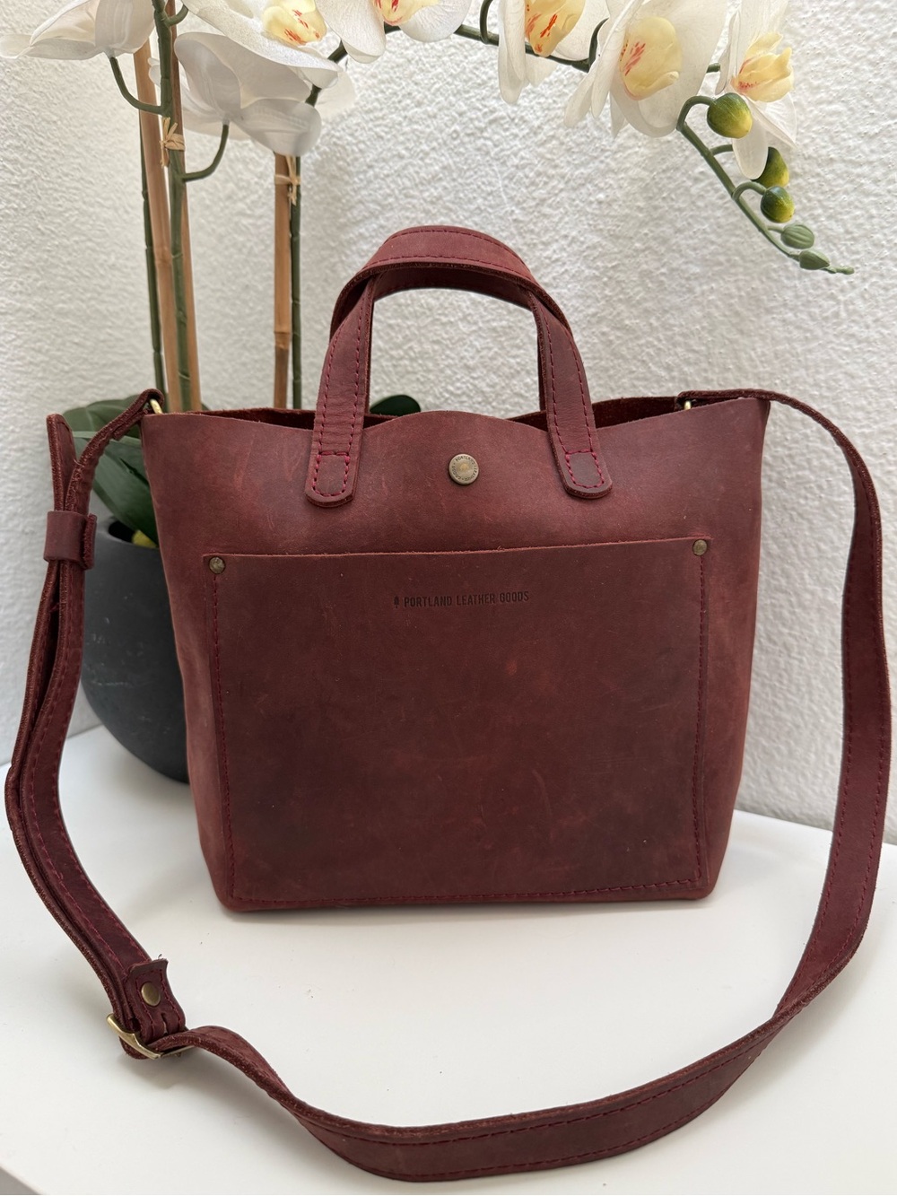 Portland Leather Deep Burgundy Leather Mini Tote Bag with Crossbody Strap